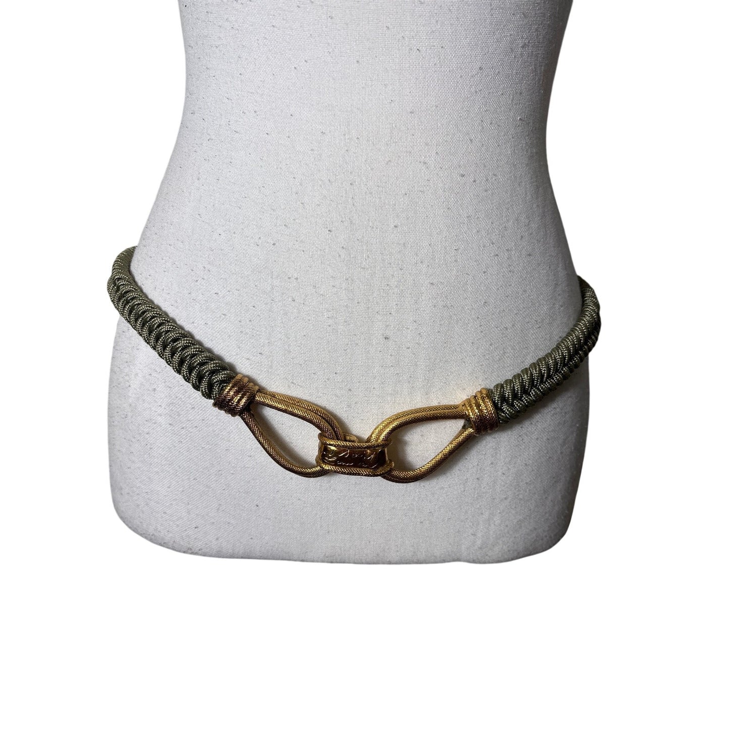 Vintage 1980's YSL Green Braided Belt with Gold Metal Loop Buckle