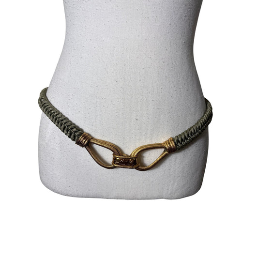 Vintage 1980's YSL Green Braided Belt with Gold Metal Loop Buckle