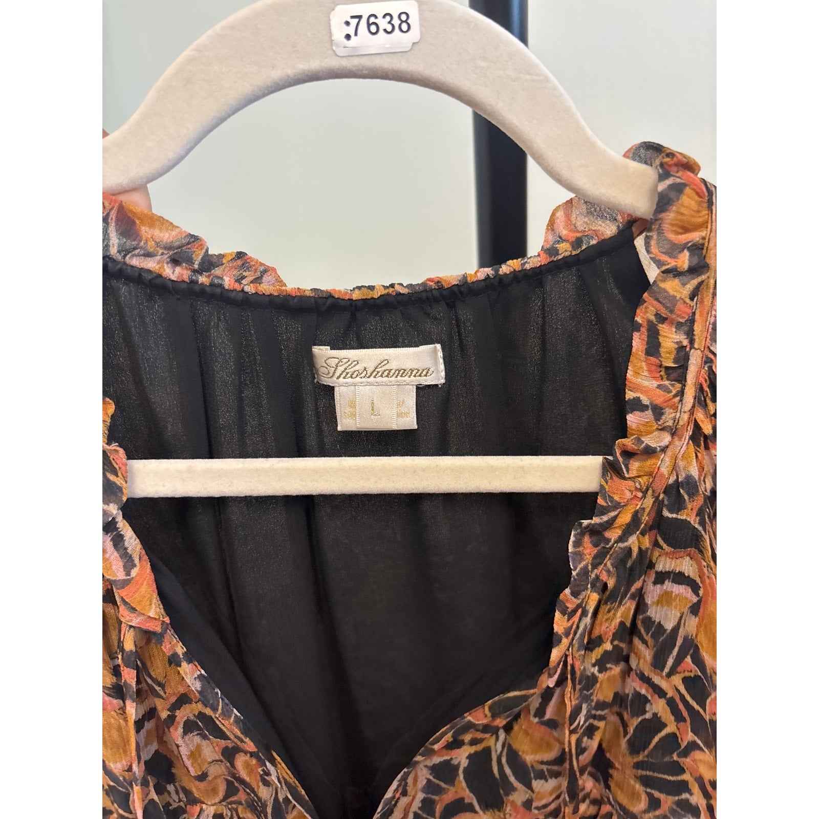 Shoshanna Black Gold 3/4 Puff Sleeve Boho Top Sz L