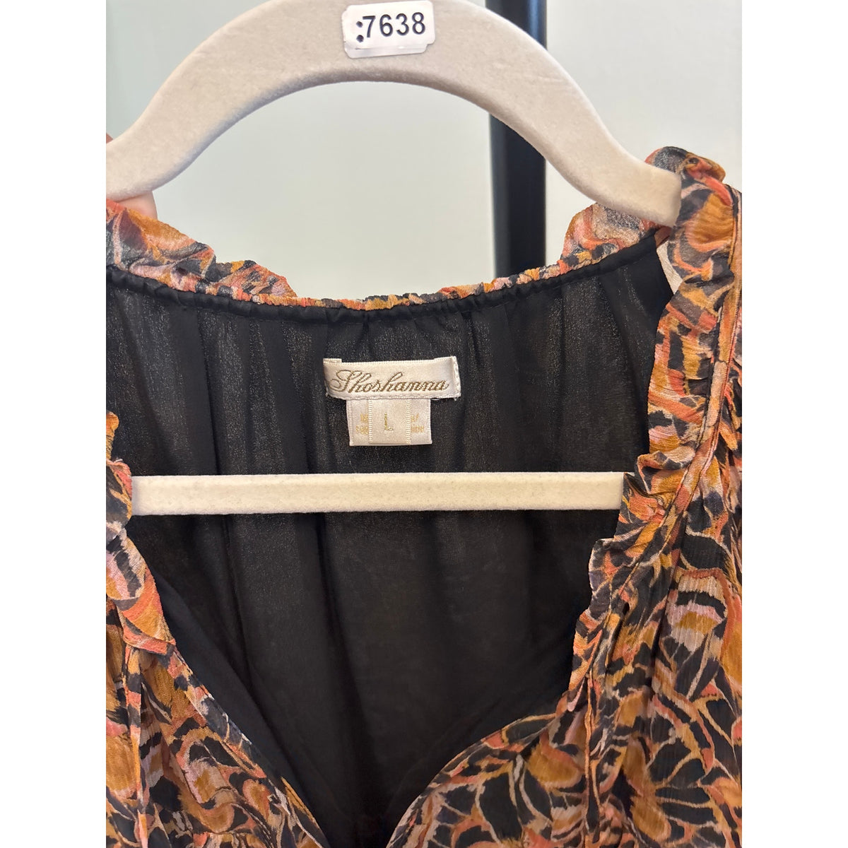 Shoshanna Black Gold 3/4 Puff Sleeve Boho Top Sz L