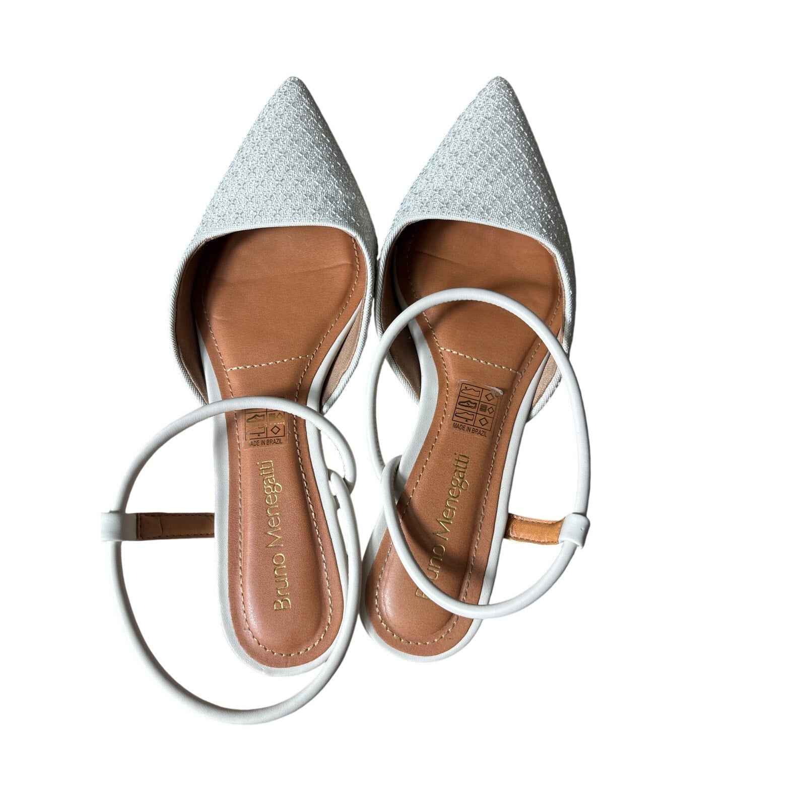 Bruno Menegatti Pearl White Sequin Pointy Toe Flat Sz 8