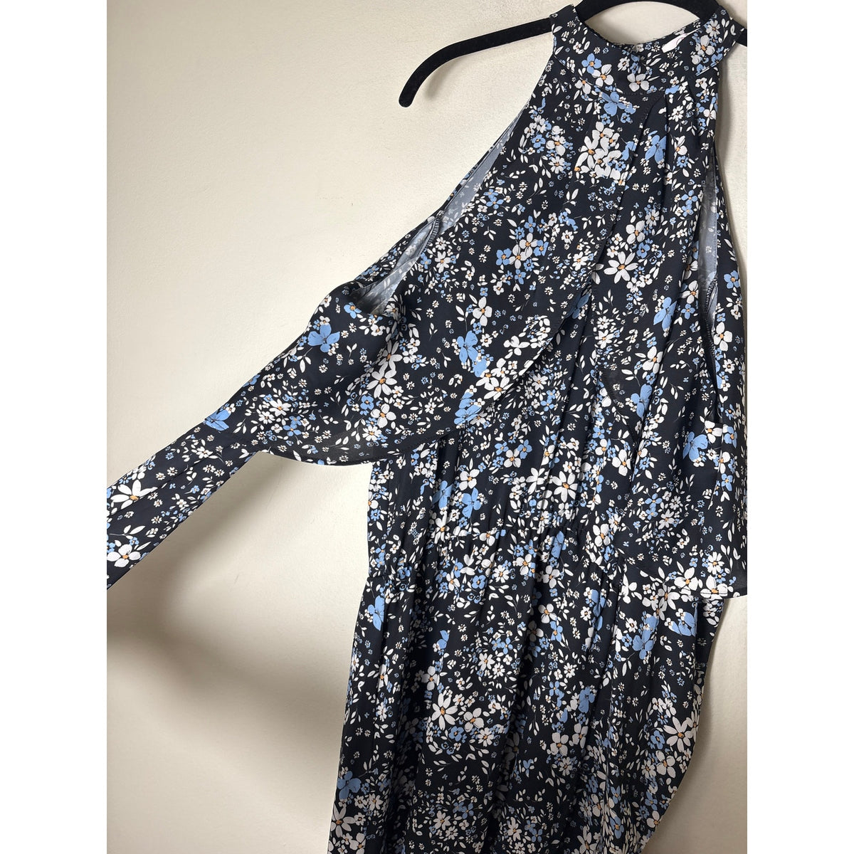 Parker Black Blue Floral Long Sleeve Cold Shoulder Mini Dress Sz S