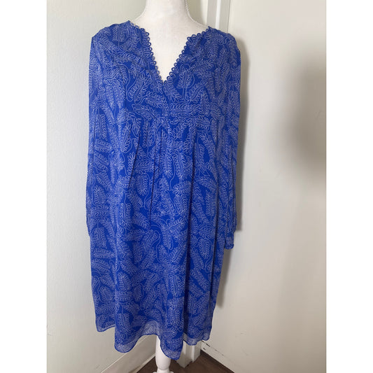 Diane von Furstenberg Blue With White Scribble Dress Sz 12