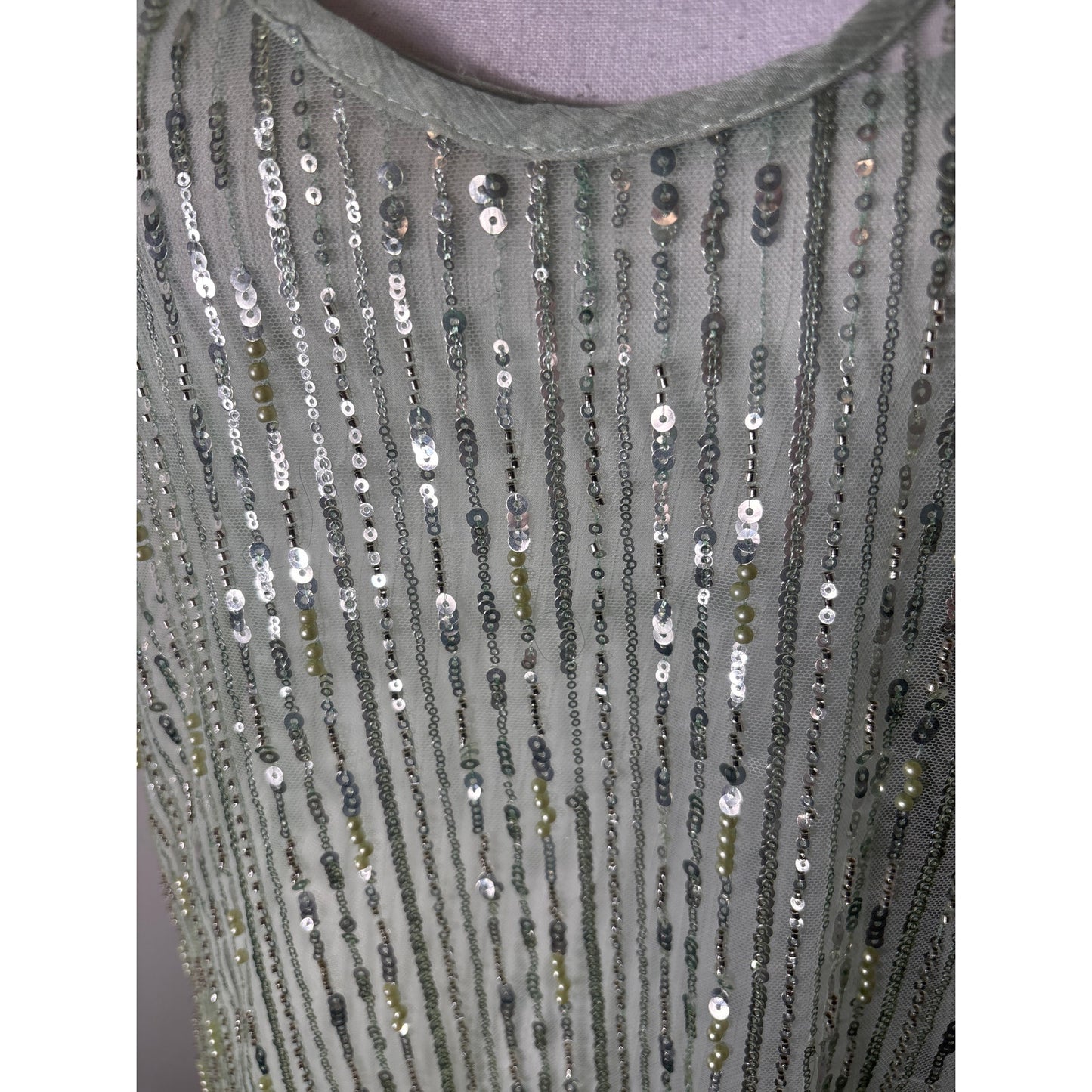 Endless Rose Sheer Light Green Sheer Sequin Overlay Maxi Dress Sz XS