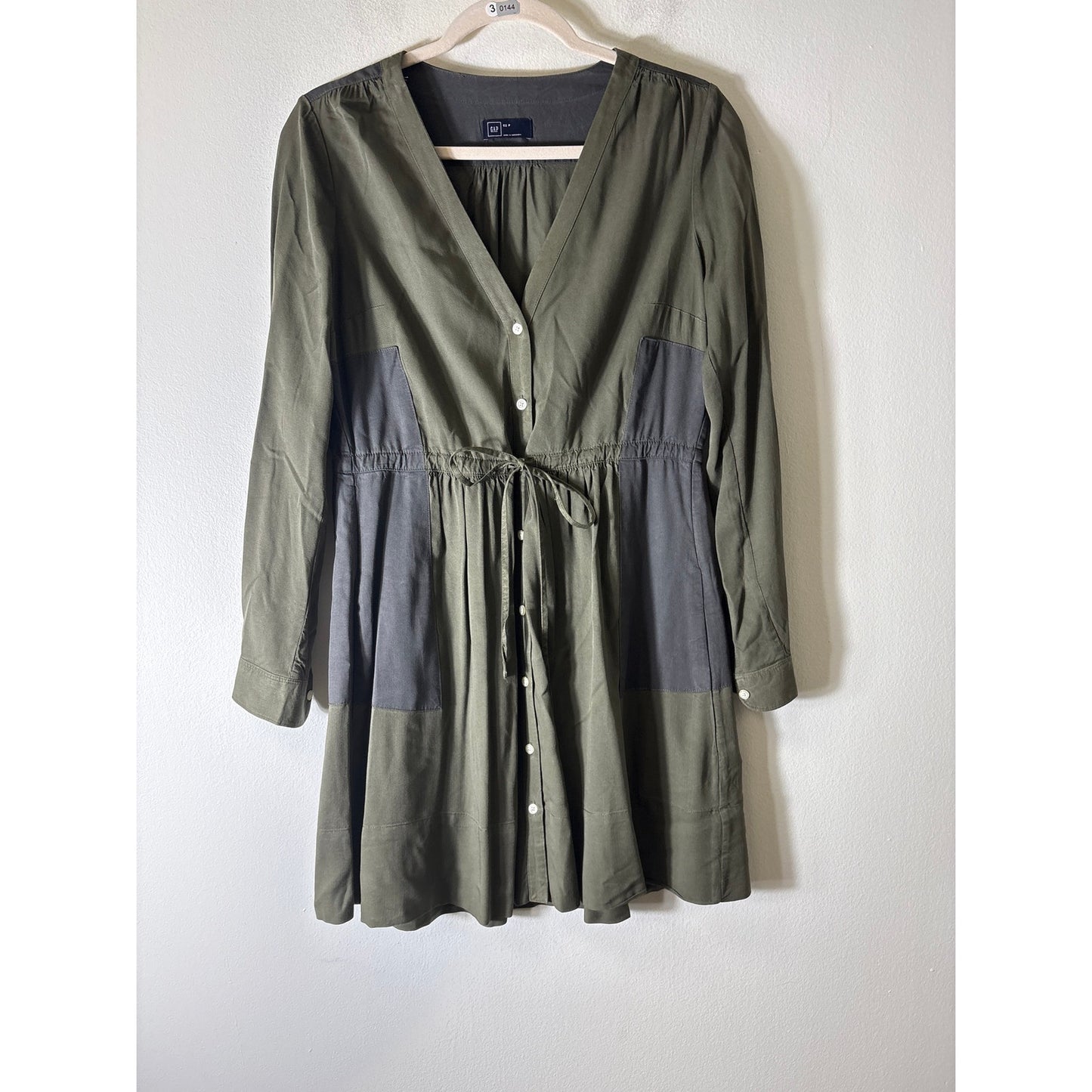 Gap Green and Gray V Neck Drawstring Waist Mini Dress Sz 2P
