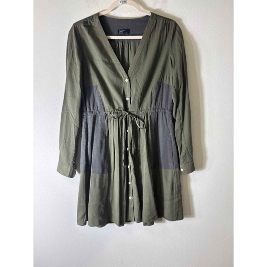 Gap Green and Gray V Neck Drawstring Waist Mini Dress Sz 2P