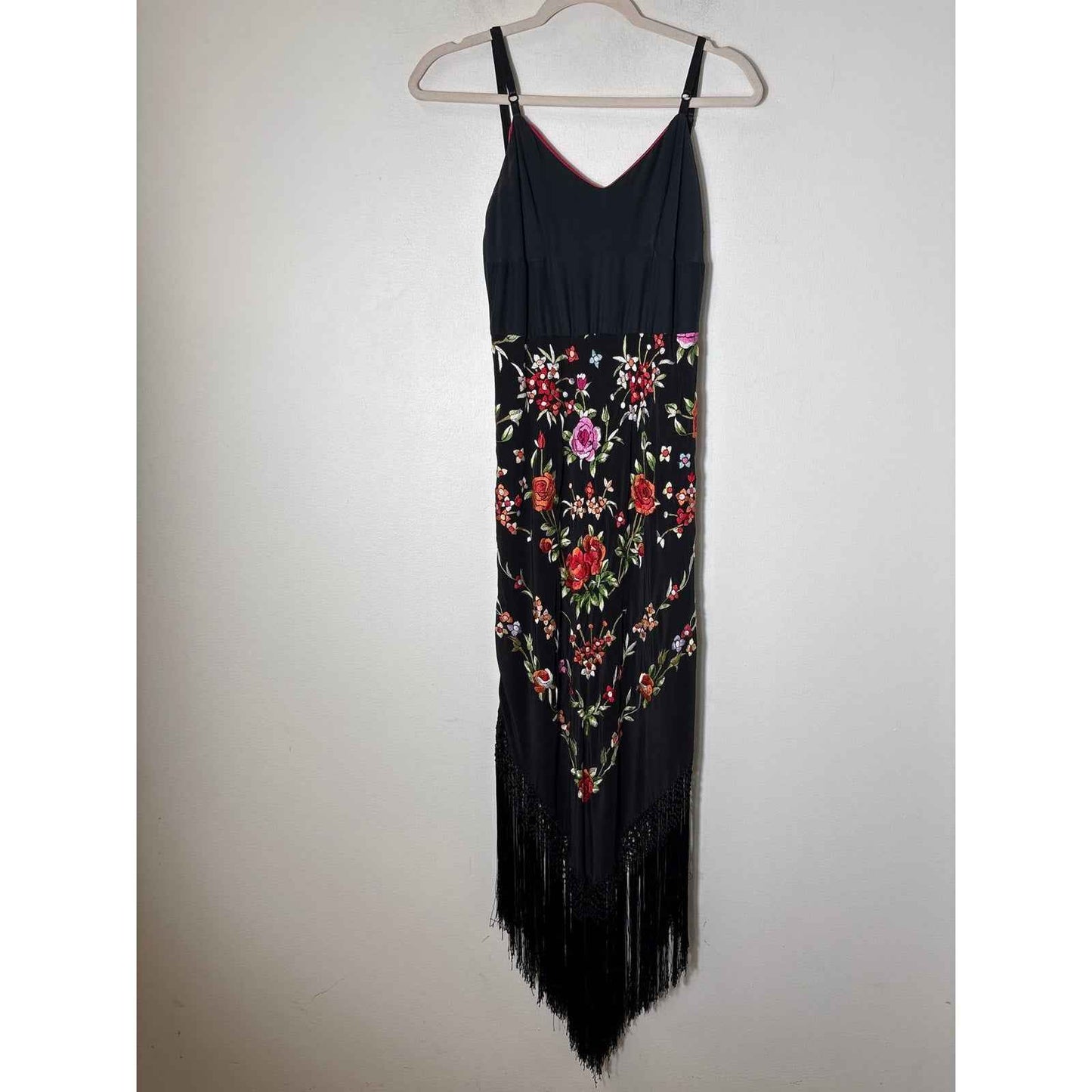 Corey Lynn Calter Black Floral Embroidered Silk Long Evening Dress Sz S