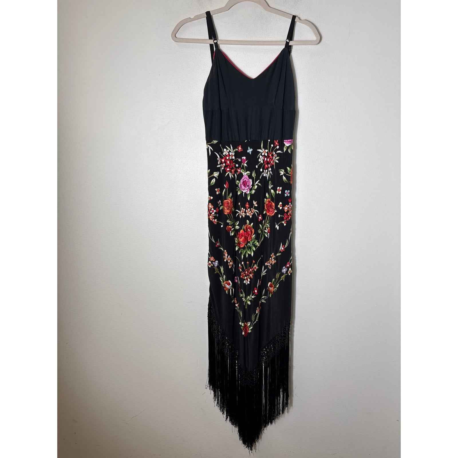 Corey Lynn Calter Black Floral Embroidered Silk Long Evening Dress Sz S