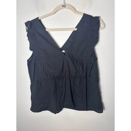 Xirena Black Flutter Sleeve Cotton V Neck Top Size Medium NWT
