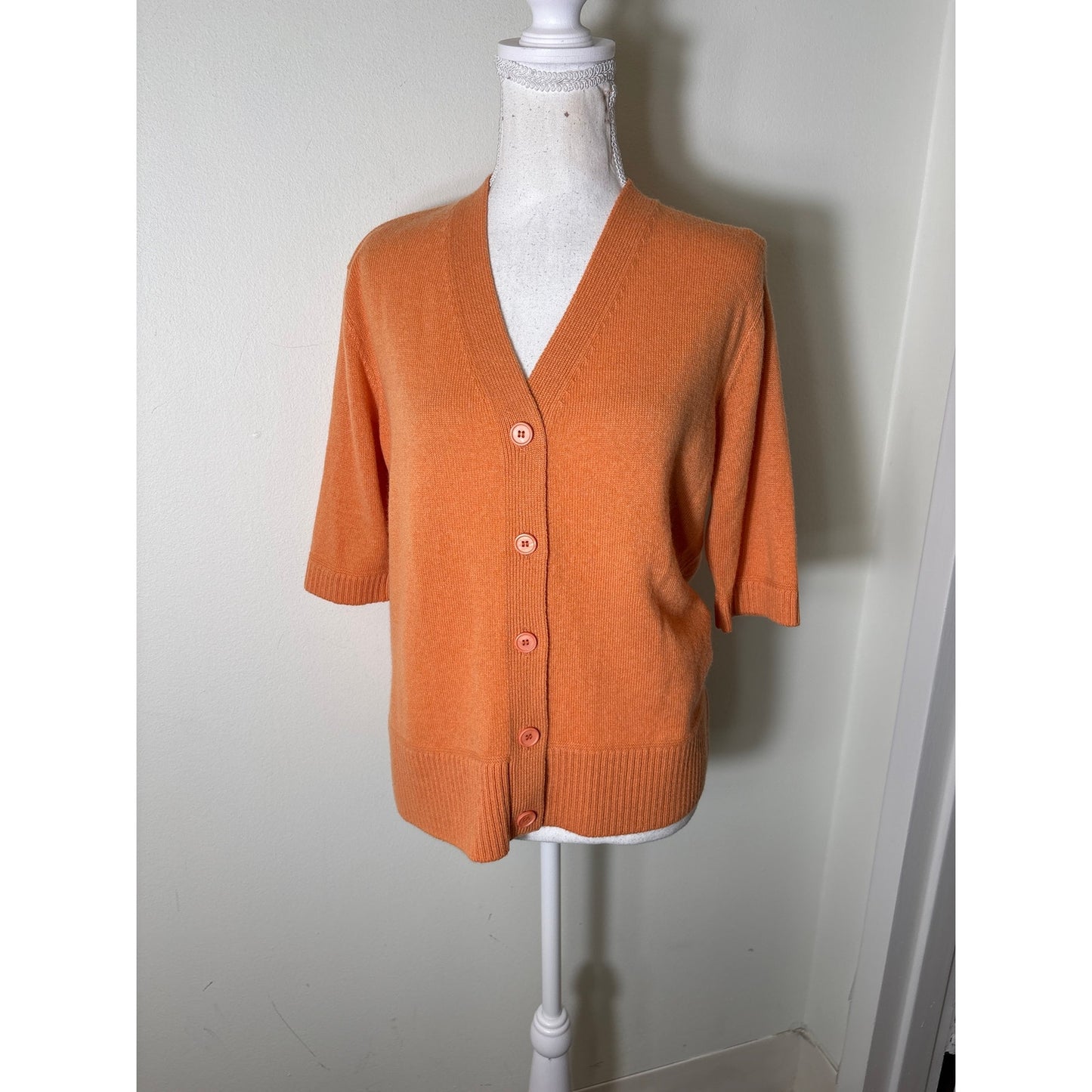 NWT Sharis Tangerine Half Sleeve Cashmere Button Up Cardigan Sz M