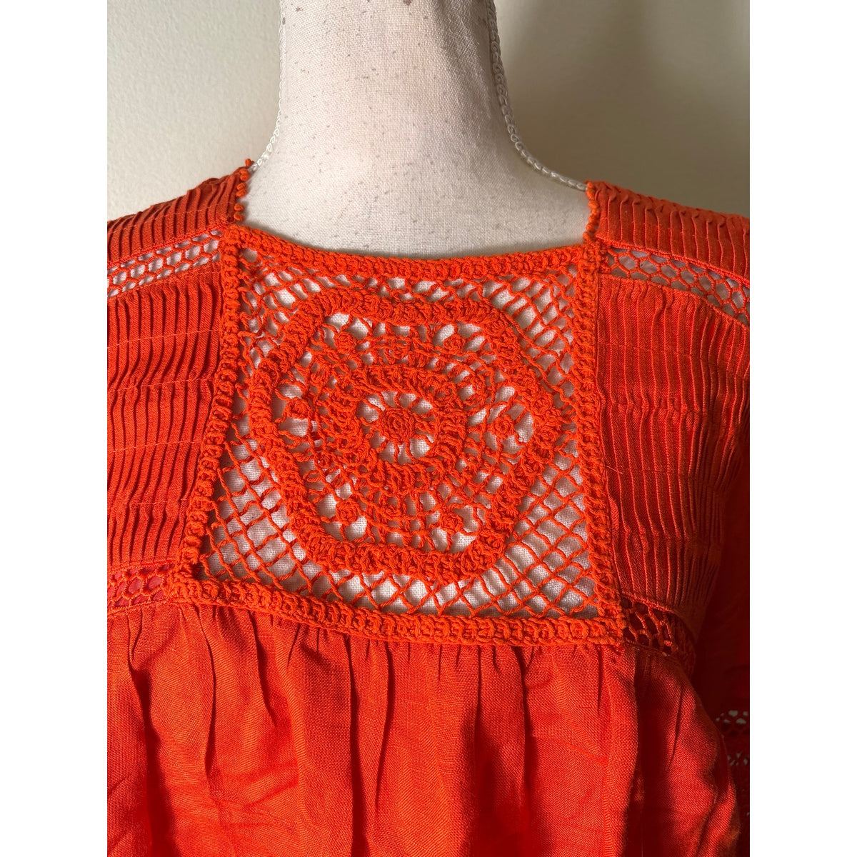 Hunter Bell Orange Linen Mixed Media Top Sz S