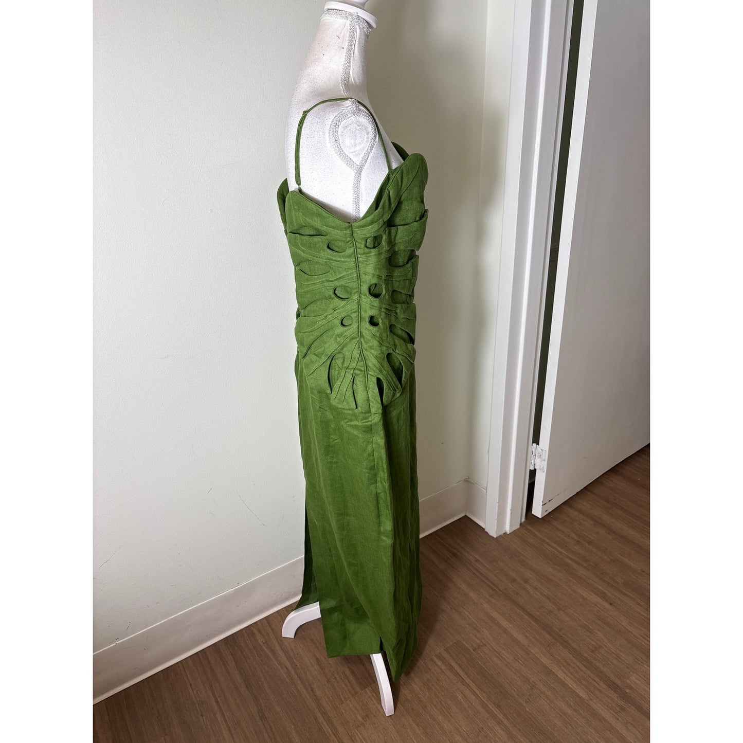 NWT Farm Rio Leafy Green Strapless "Leaf" Linen Maxi Dress Sz M