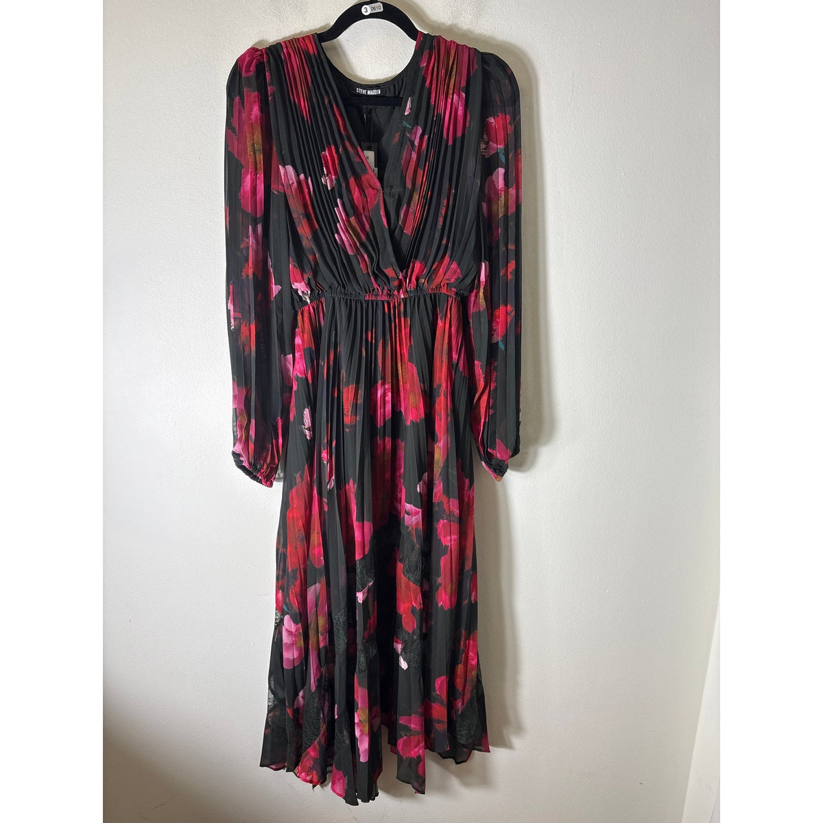 NWT Steve Madden Black and Pink Long Sleeve Sheer Maxi Dress Sz M