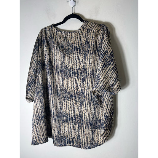 Adrienne Tan Black Print Short Sleeve V-Neck Top Sz S