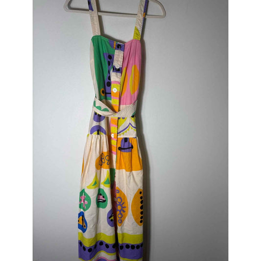 Zara Multicolor Cotton Button Up Midi Dress Sz S