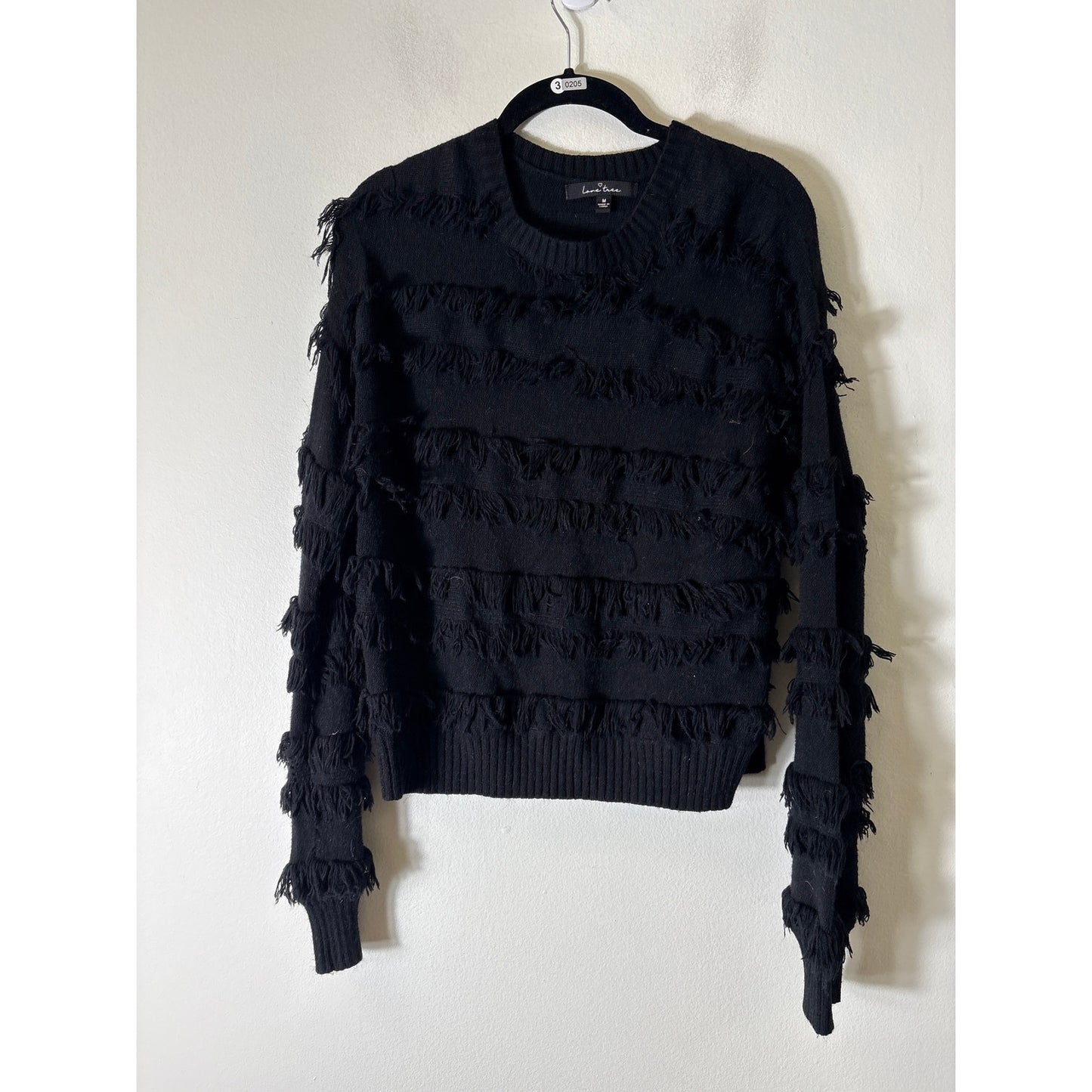 Love Tree Black Fringed Pullover Sweater Sz M