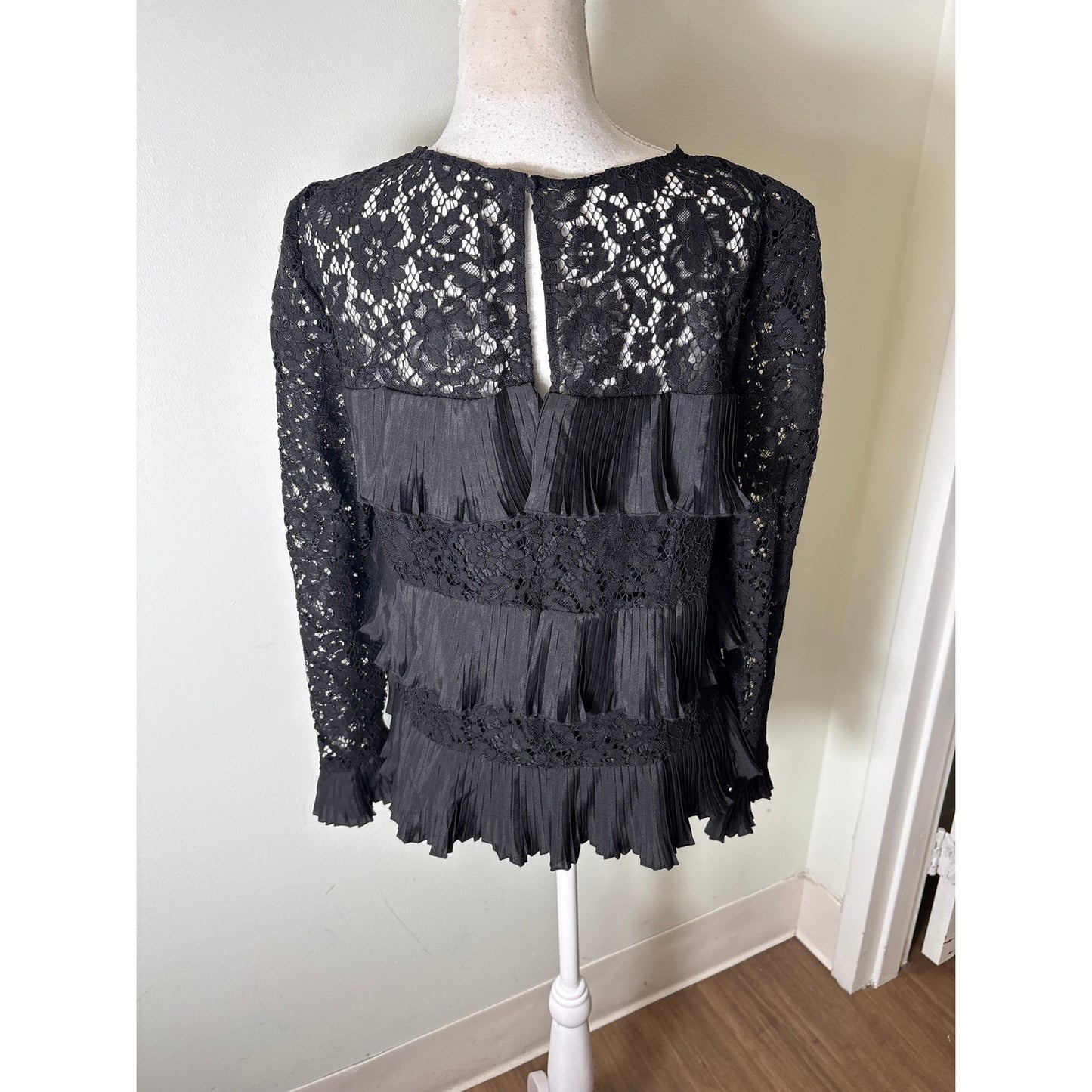 NWT J. Crew Black Long Sleeve Lace and Ruffle Top Sz 12