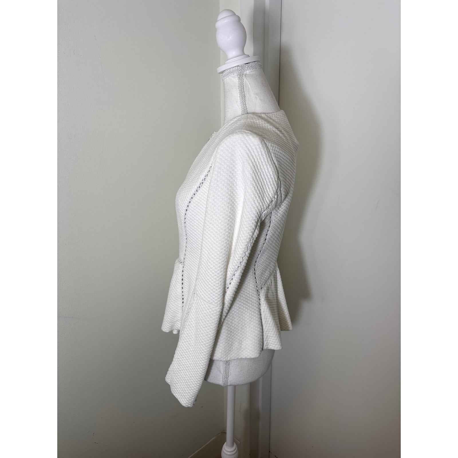 Rebecca Taylor White Long Sleeve Quilted Fitted Zip Up Jacket Sz 4