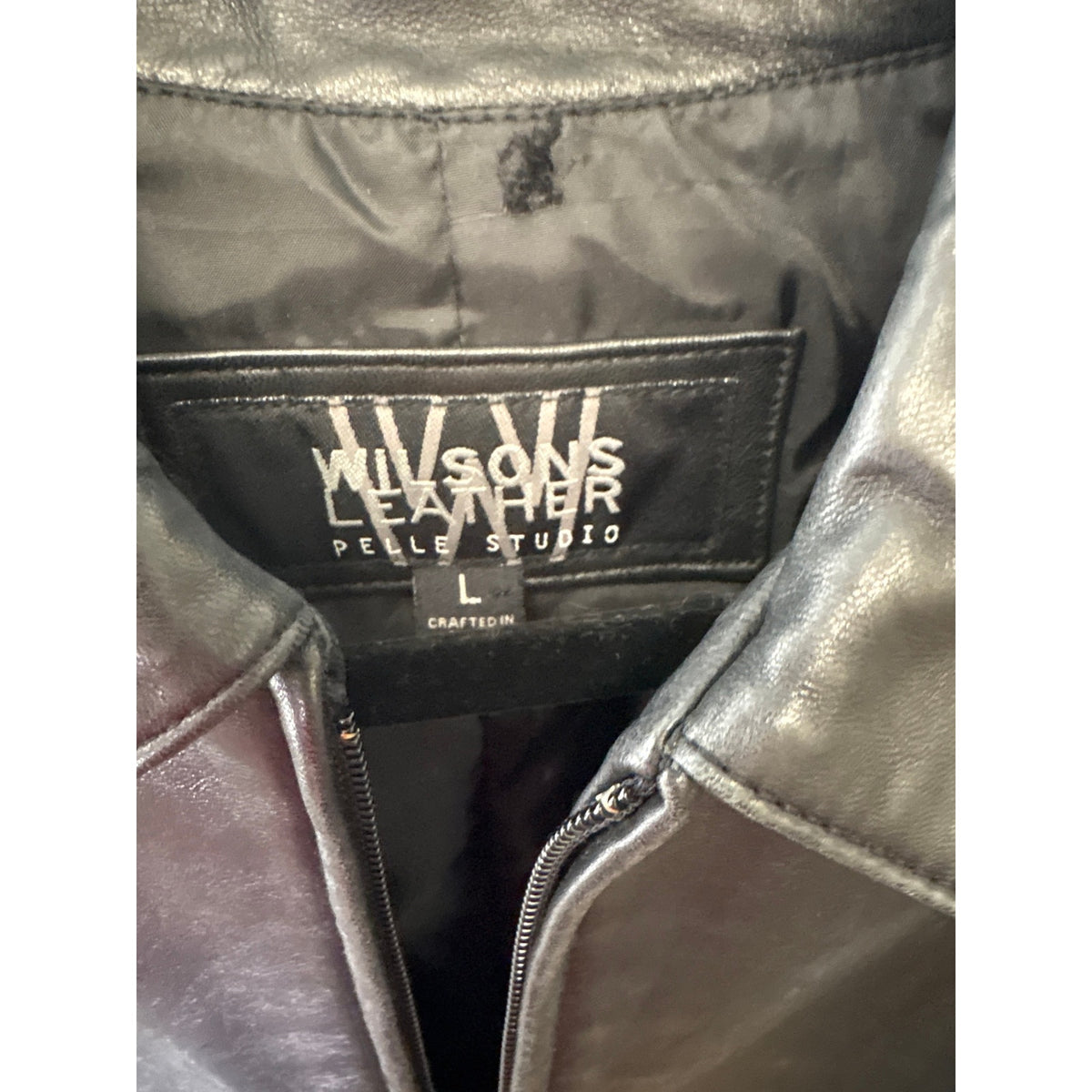 Wilsons Leather Black Leather Front Zip Jacket Sz L