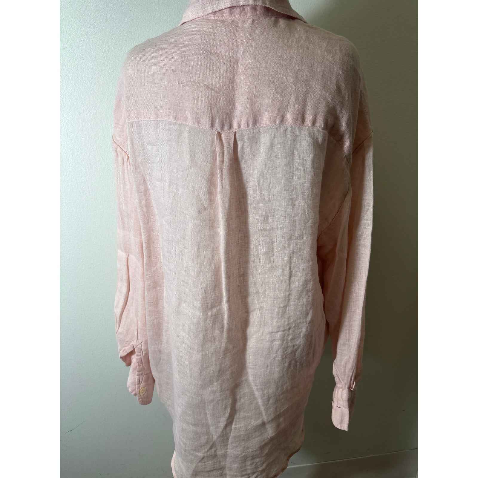 Vitamin A Pink Long Sleeve Gauzy Linen Button Up Shirt Sz S