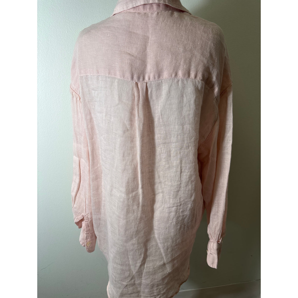 Vitamin A Pink Long Sleeve Gauzy Linen Button Up Shirt Sz S