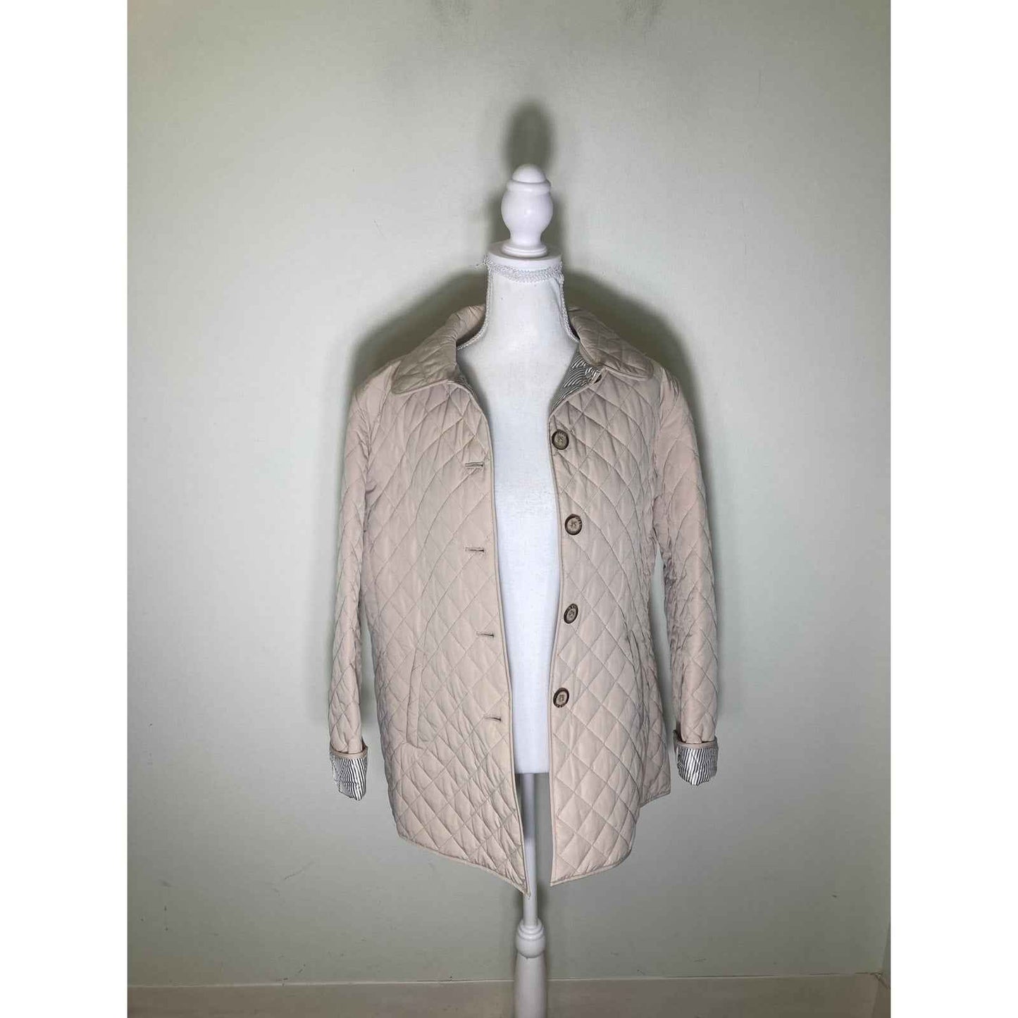 Jane Post Tan Quilted Long Sleeve Button Up Coat Sz L