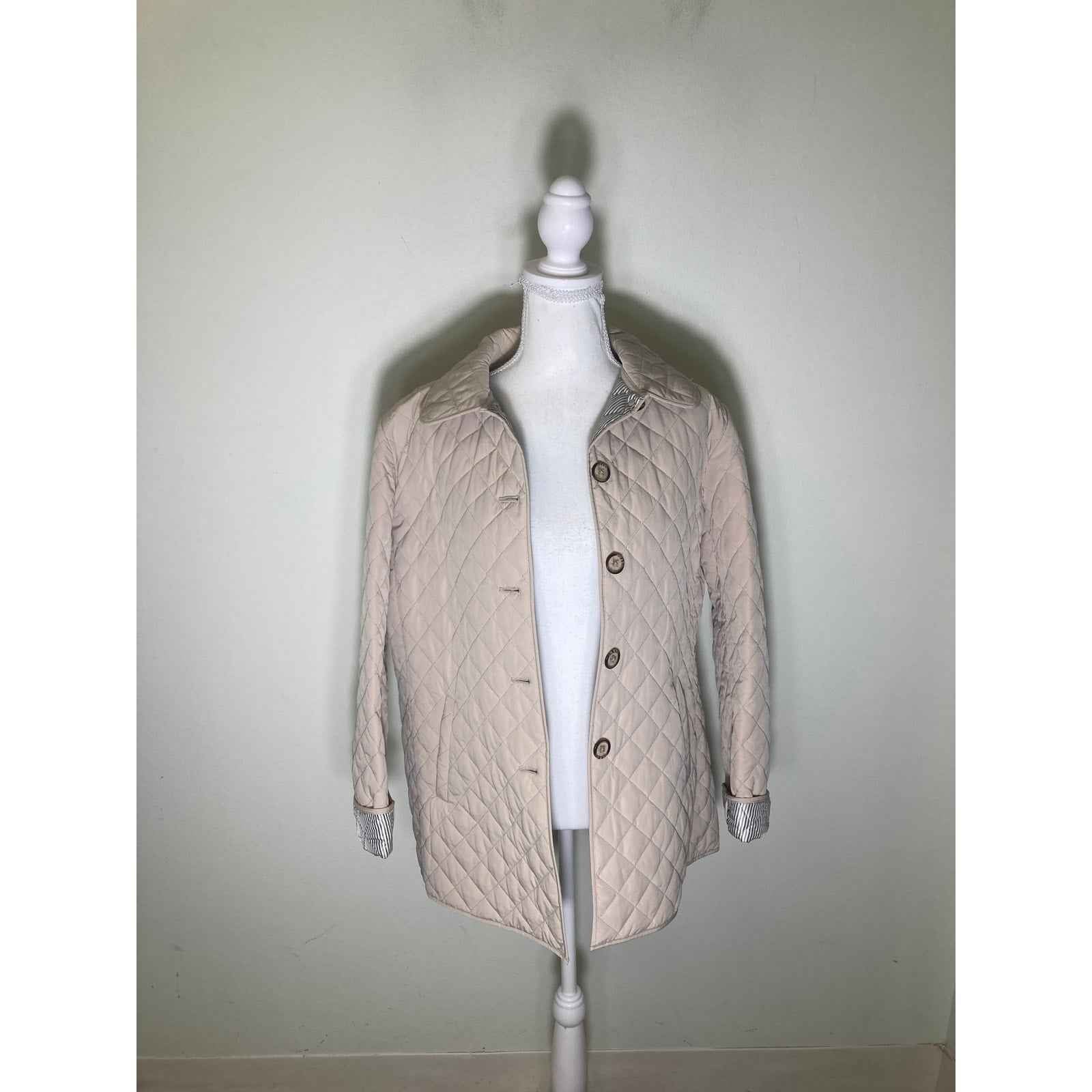 Jane Post Tan Quilted Long Sleeve Button Up Coat Sz L