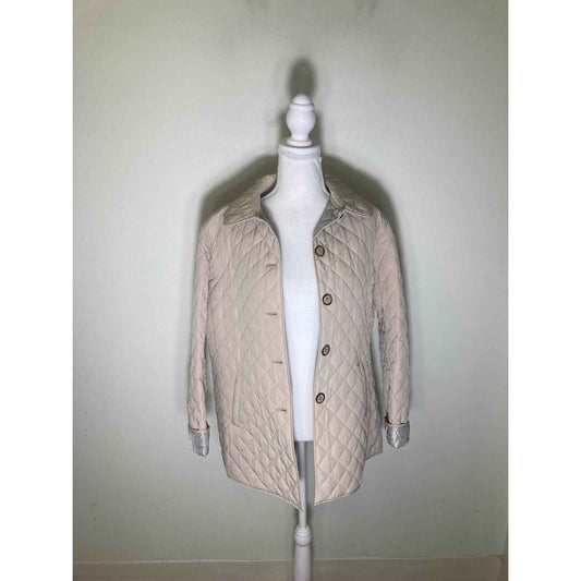 Jane Post Tan Quilted Long Sleeve Button Up Coat Sz L