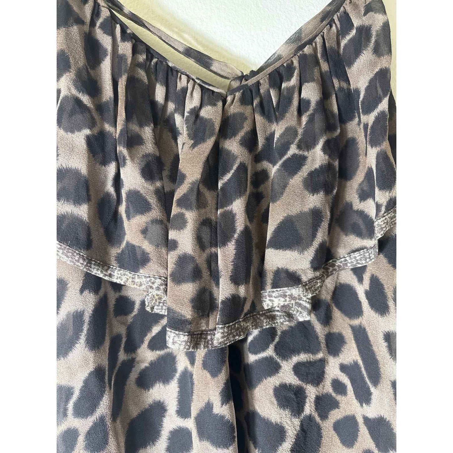 Rebecca Taylor Brown Black Sleeveless Flowy Ruffle Silk Top Sz S