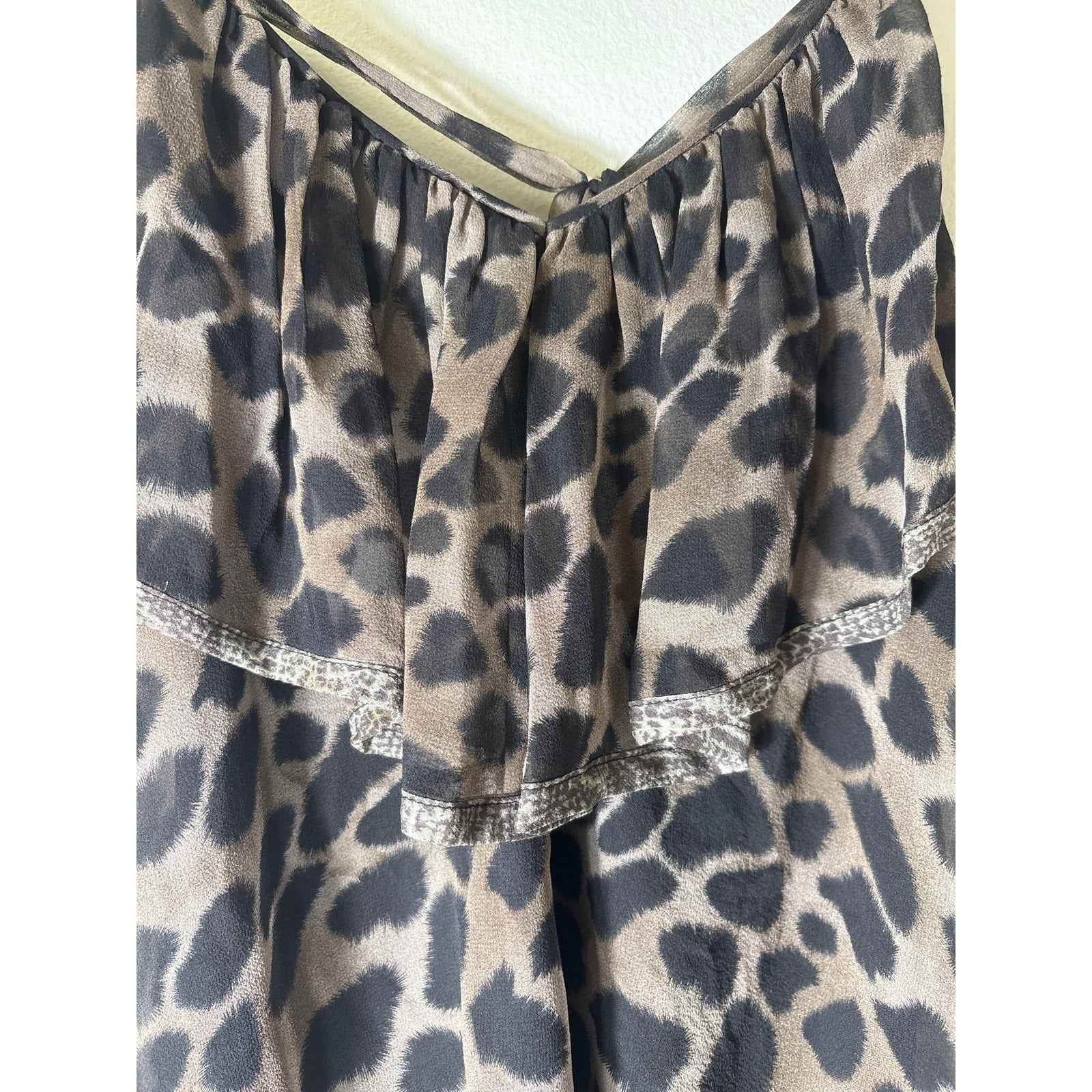 Rebecca Taylor Brown Black Sleeveless Flowy Ruffle Silk Top Sz S
