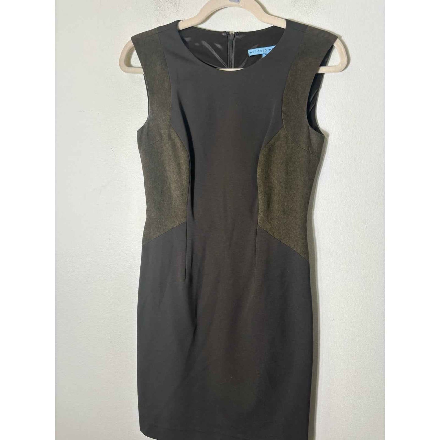 Antonio Melani Brownish Gray Sleeveless Mixed Media Knee Length Sheath Dress 0