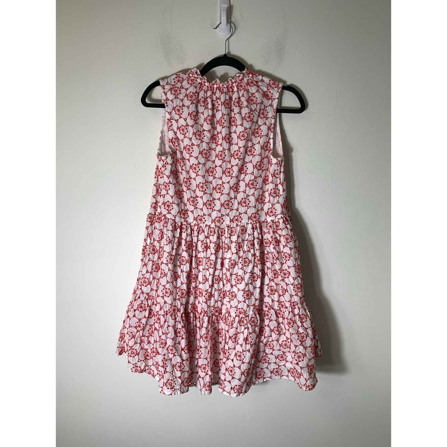 Tolani Red White Print Flutter Sleeve Cotton Mini Dress Sz S