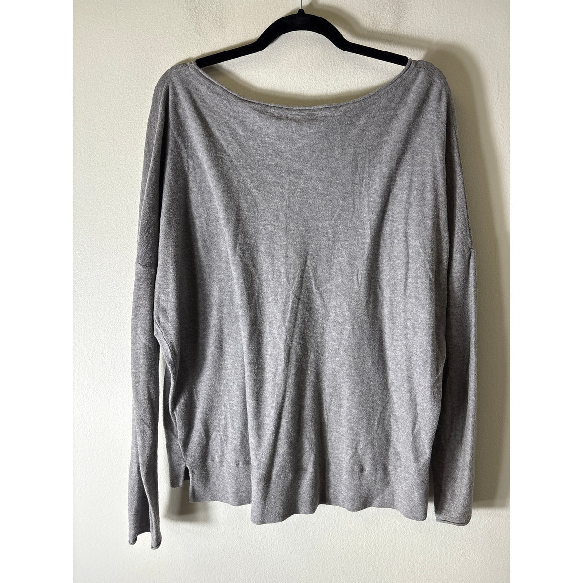 Vince Gray Long Sleeve Boat Neck Cotton Knit Top Sz M