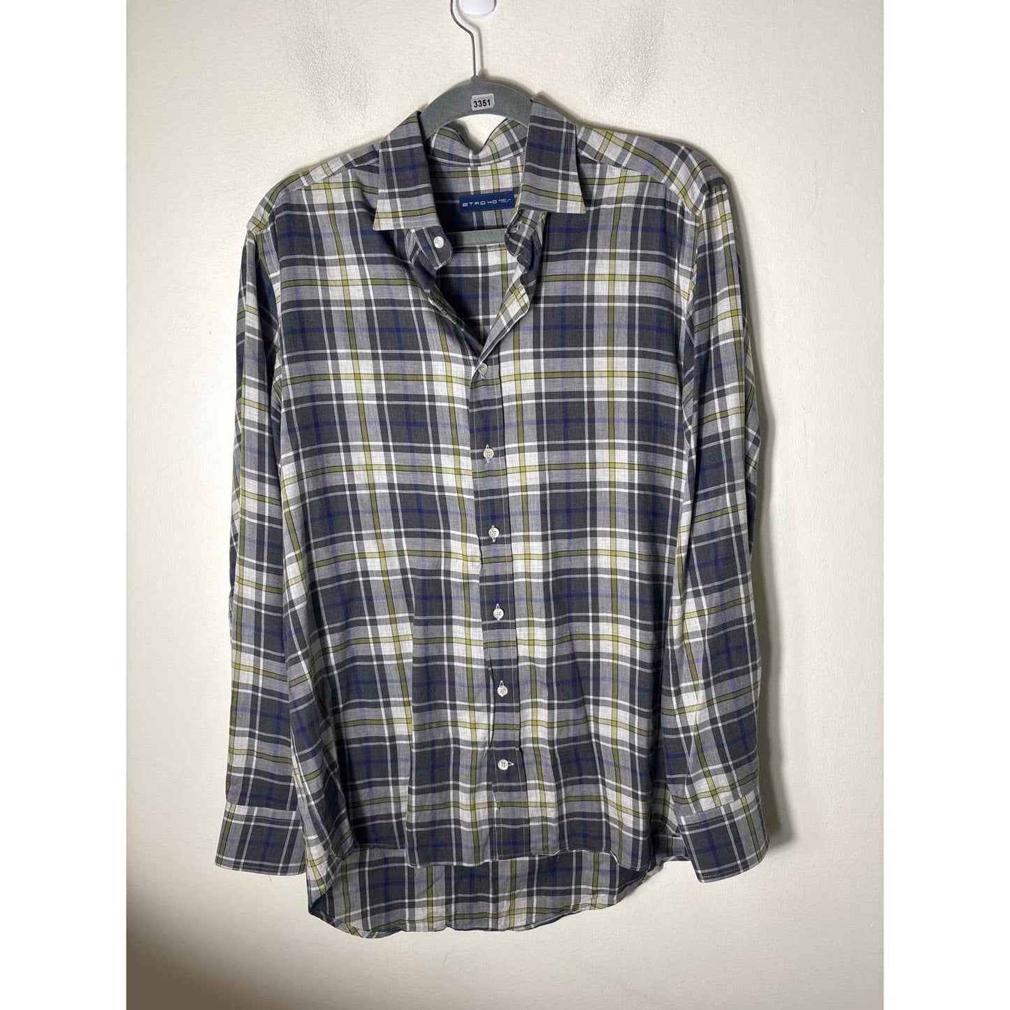 Men's Etro 40 Gray Plaid Long Sleeve Cotton Button Down Shirt Sz