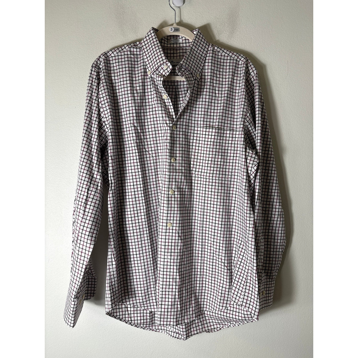 Men's Peter Millar Crimson and Black Checked Long Sleeve Button Down Shirt Sz M