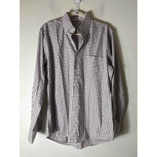 Men's Peter Millar Crimson and Black Checked Long Sleeve Button Down Shirt Sz M