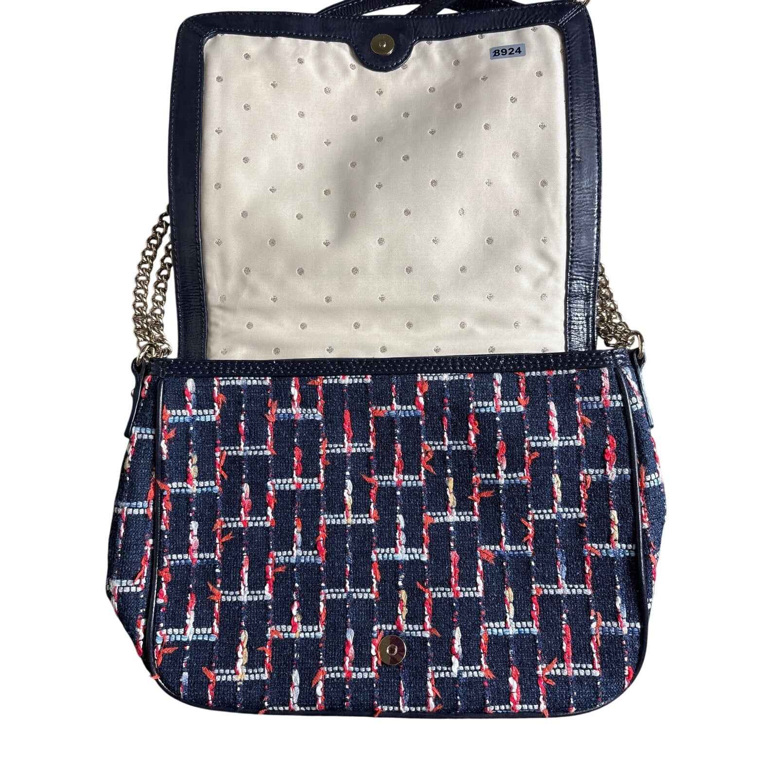 Kate Spade Red White & Blue Foldover Chain Shoulder Bag Sz 11"x8"