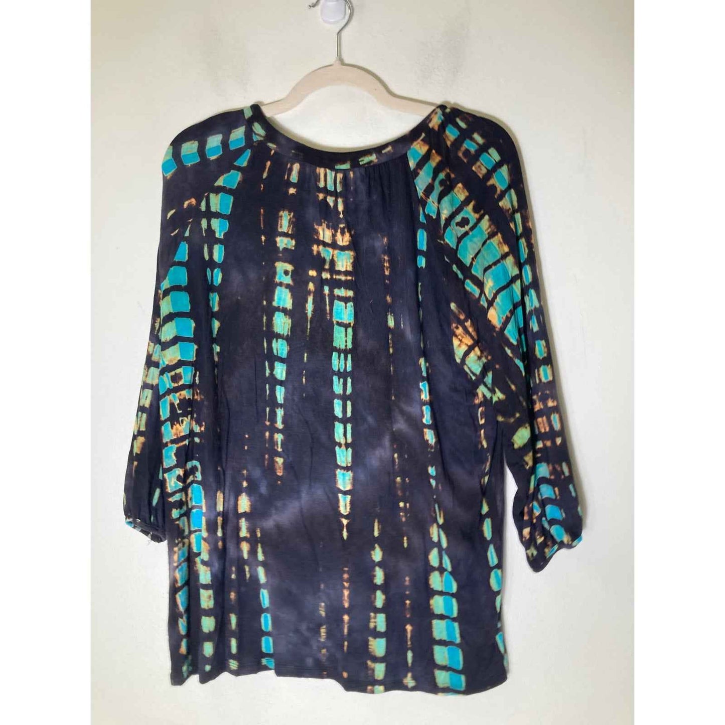 Lovestitch Black Tie Dye Long Sleeve V-Neck Top Sz M