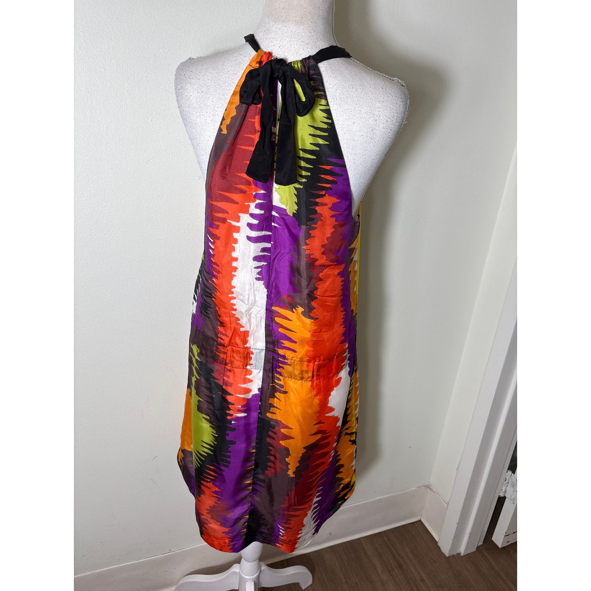 Trina Turk Multicolor Sleeveless Silk Halter Style Knee Length Dress Sz 8