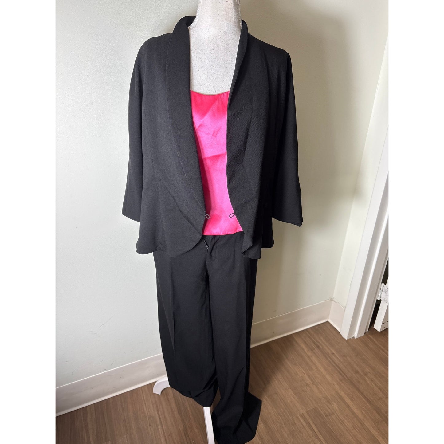 Sylvia Heisel Black and Hot Pink Pants Set with Silk Tank Top Sz 4