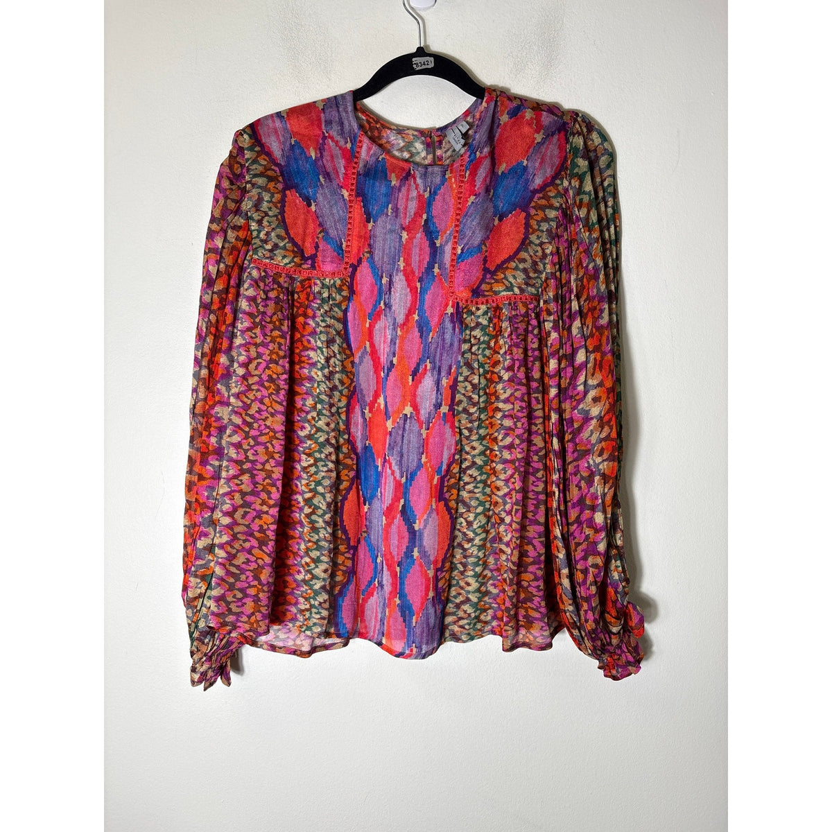 BLANK London Red Long Puff Sleeve Boho Sheer Top Sz S