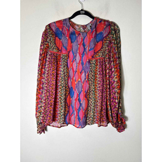 BLANK London Red Long Puff Sleeve Boho Sheer Top Sz S