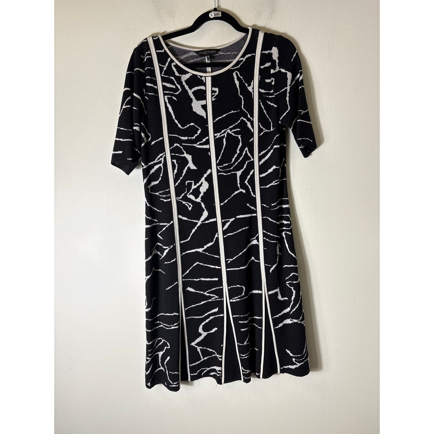 Ming Wang Black White Short Sleeve Knit Midi Dress Sz XS