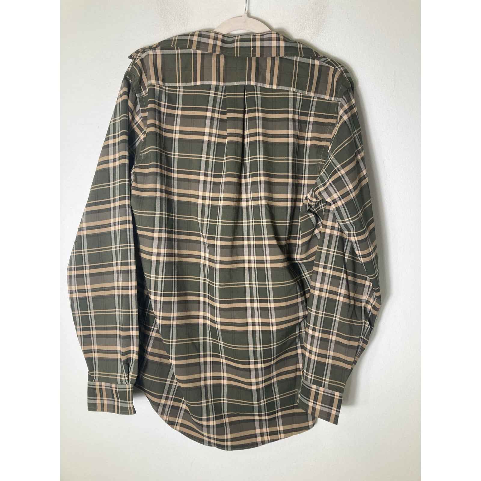 Mens Ralph Lauren Classic Fit Green and Tan Plaid Button Up Shirt Sz M