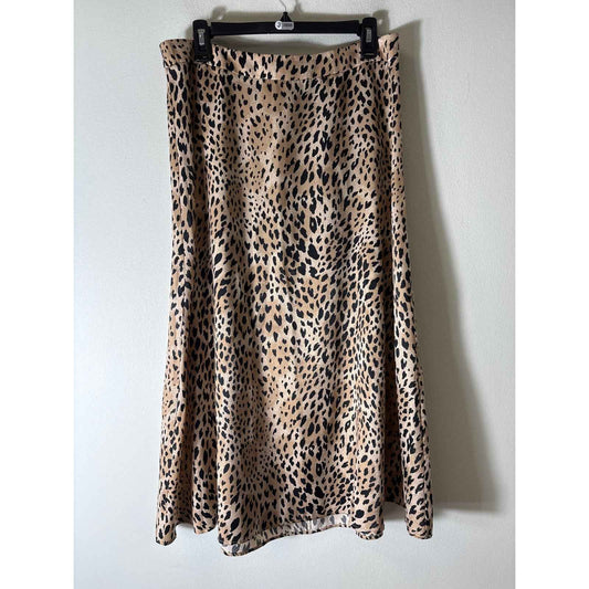 MNG Tan Cheetah Print Back Zip Maxi Skirt Sz M
