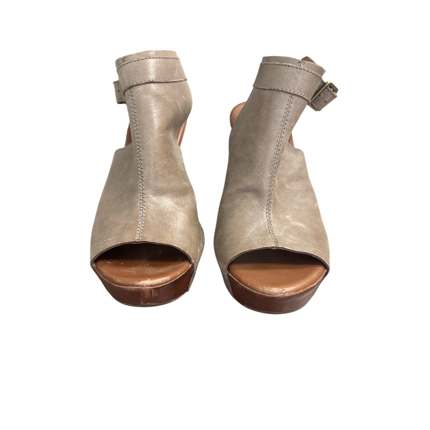 Kork Ease Gray Peep Toe Leather Wedges Sz 8
