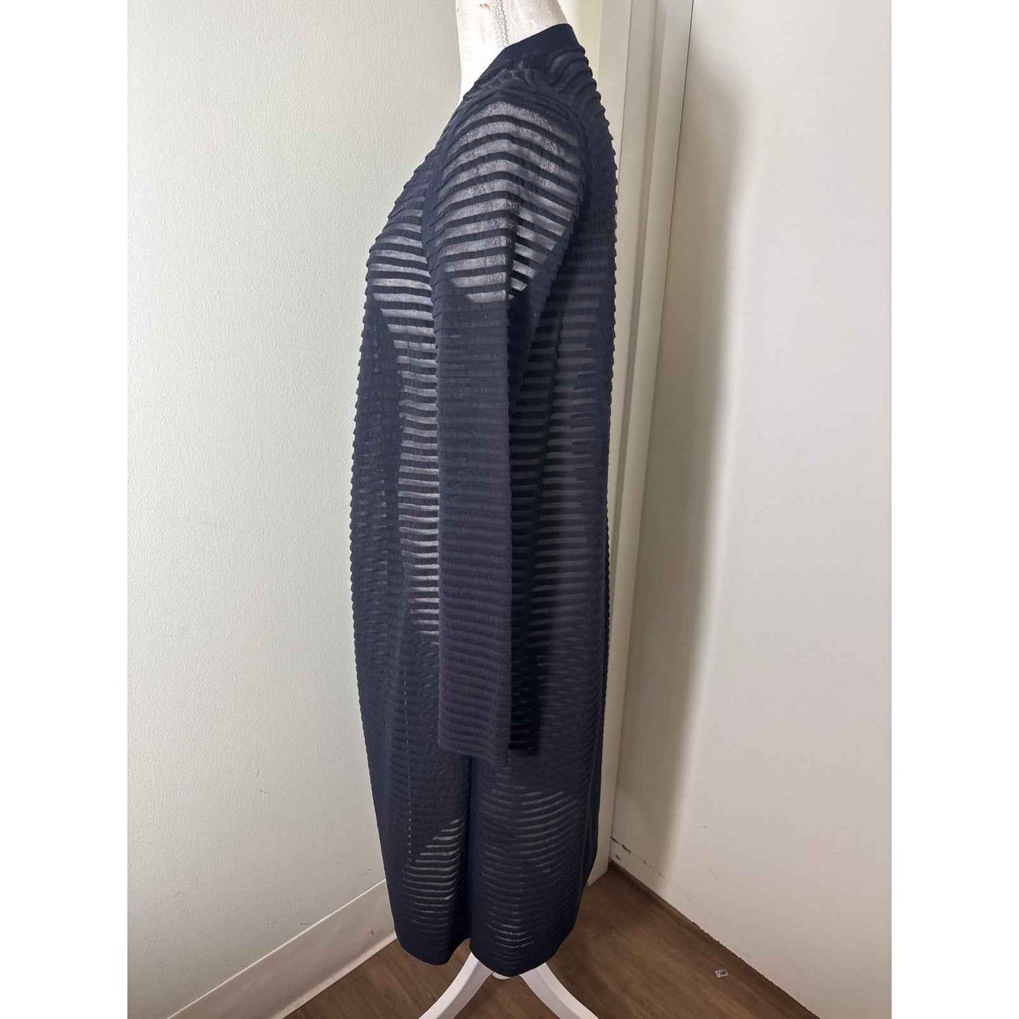 Lafayette 148 Navy Textured Sheer Cardigan Sz M