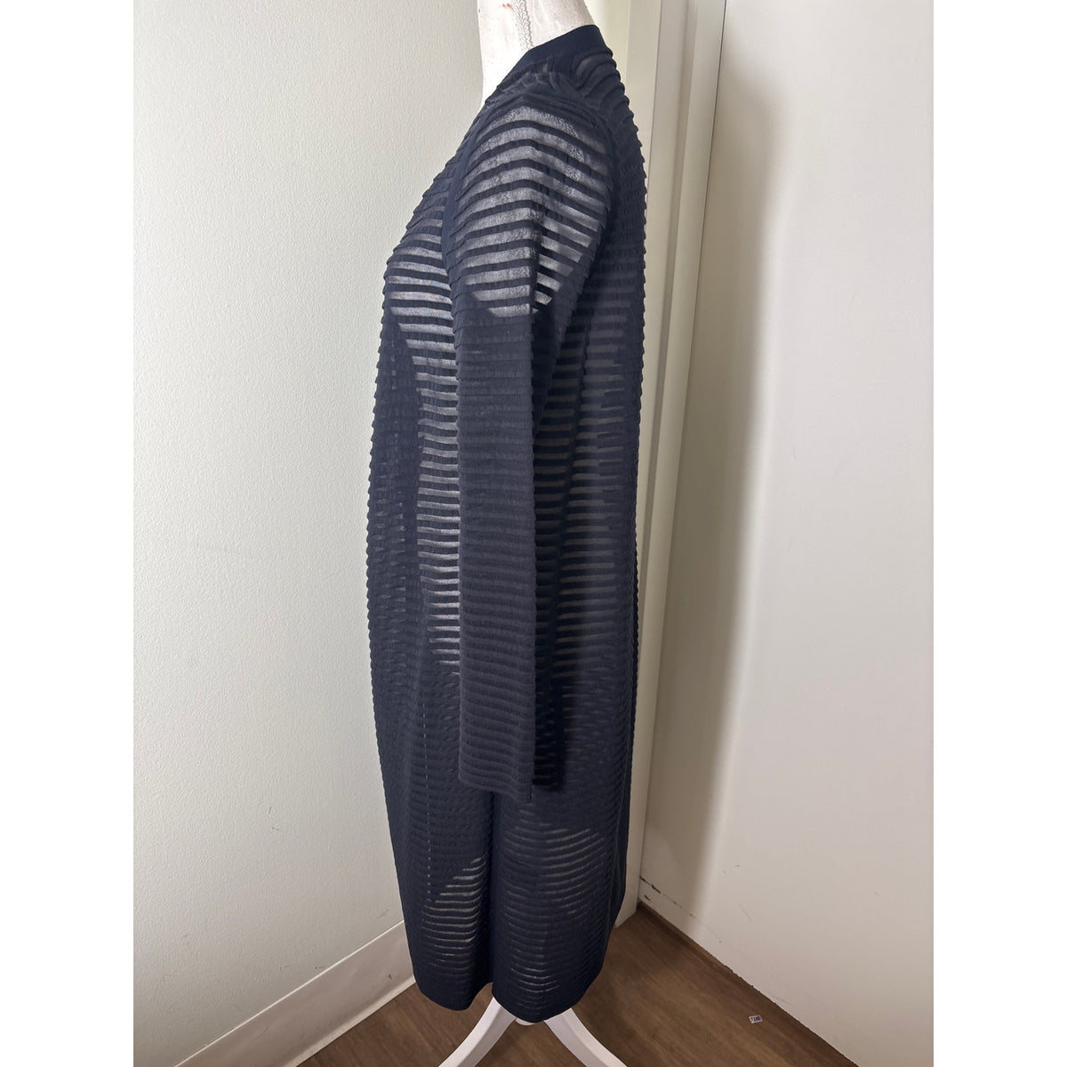 Lafayette 148 Navy Textured Sheer Cardigan Sz M