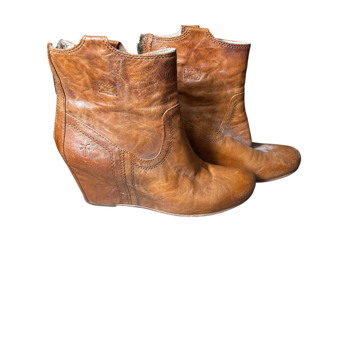 Frye Brown Leather High Heel Carson Wedge Bootie Sz 7.5