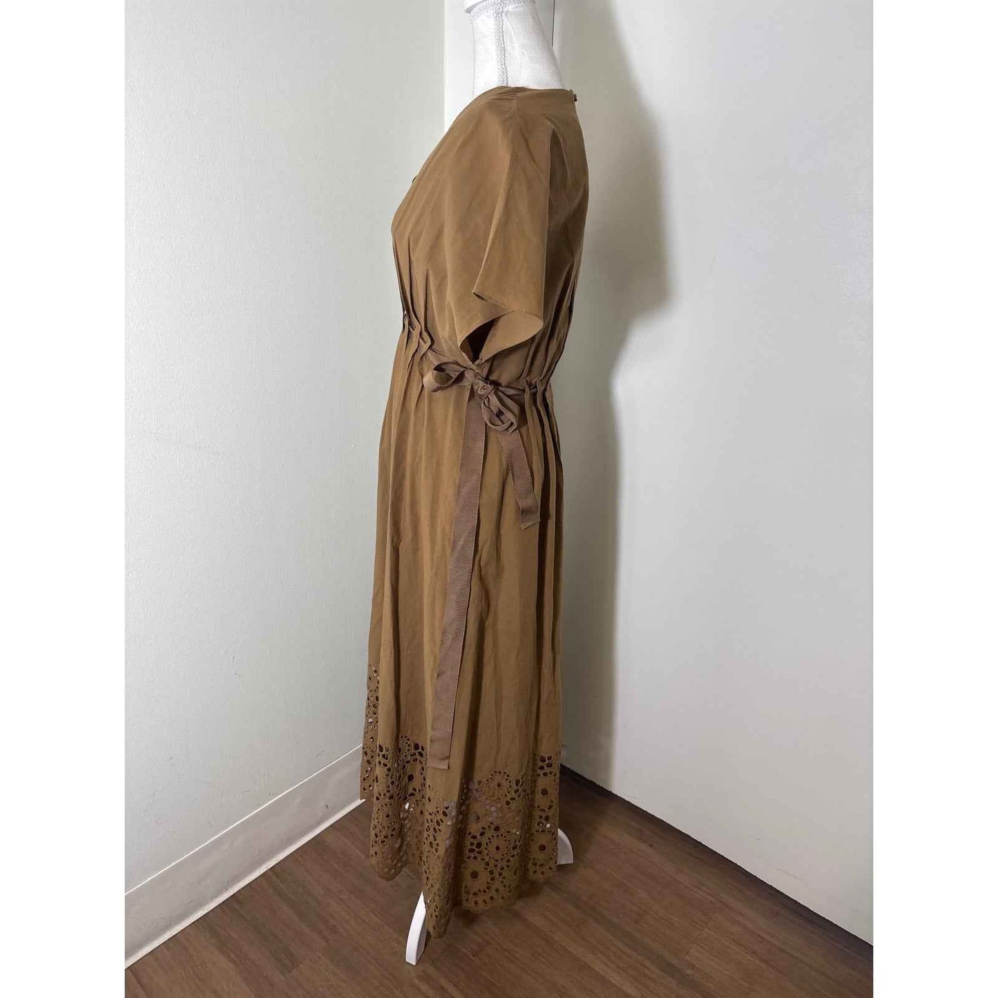 Pearl by Lela Rose Brown Cap Sleeve V-Neck Cotton Maxi Dress Sz 2